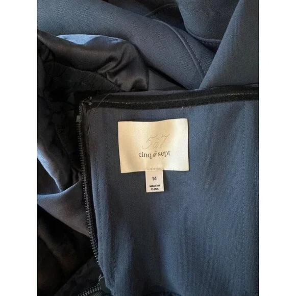 CINQ À SEPT Teo Ruched Satin Sheath Mini Dress Blue Womens Size 14 - Picture 10 of 12